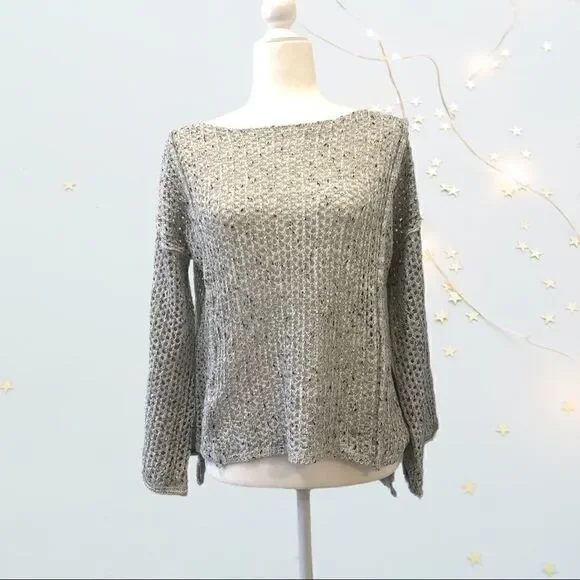 POL Open Mesh Crochet Sweater BLK/lightGrey - Picture 4 of 6